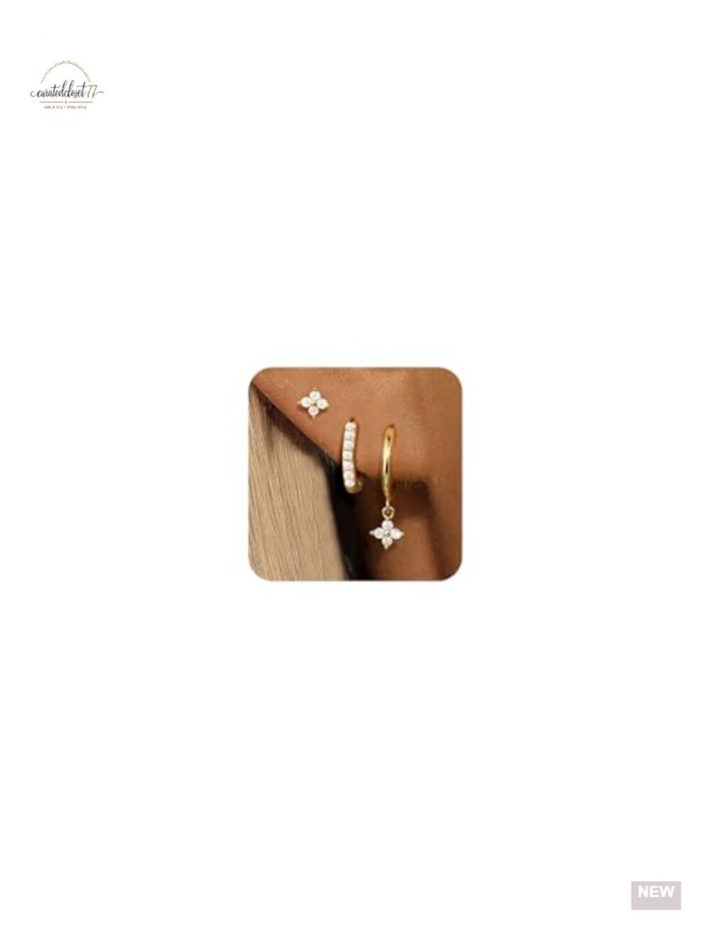 Gold Plated 14K Hoop Earrings Set 3 Pairs CZ Hypoallergenic